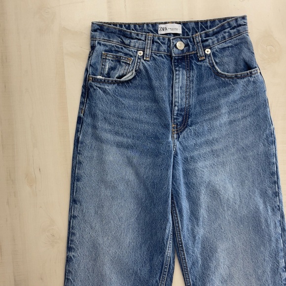 ZARA women’s straight leg cotton raw hem denim jeans 4 - Picture 5 of 7